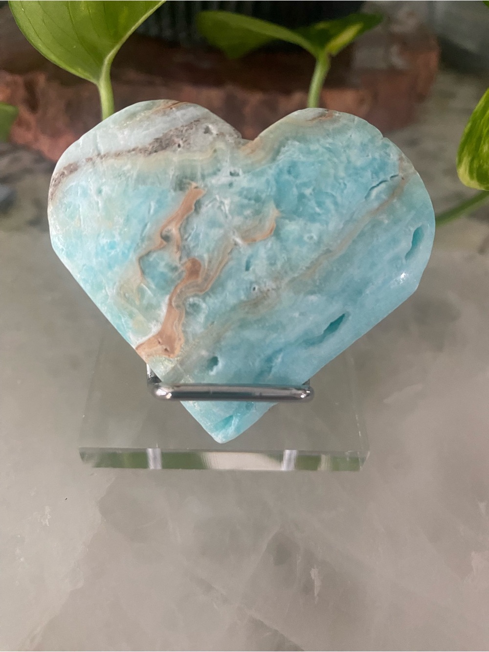 Hemimorphite Crystal Heart with Druzy – Palm Stone Size 💙✨